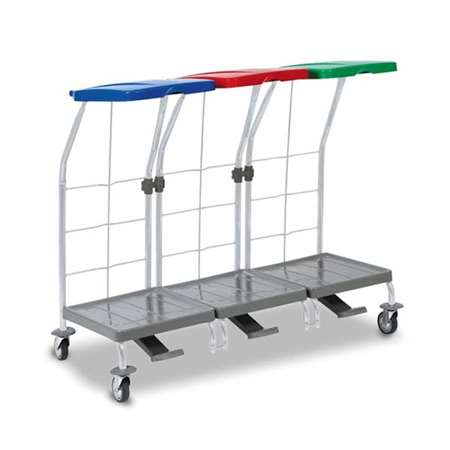 CHARIOT COLLECTE LINGE 3x70L PEDALE COUV. BLEU-ROUGE-VERT
