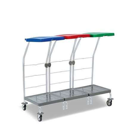 Image de CHARIOT COLLECTE LINGE 3x70L COUVERCLES BLEU-ROUGE-VERT