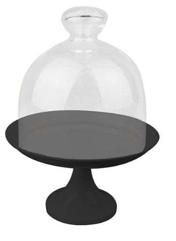 STAND POUR GATEAUX + COUVERCLE VERRE Ø 24,5x30 CM NOIR METAL