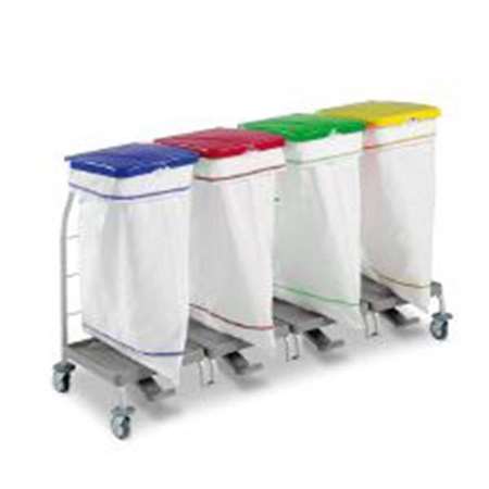 CHARIOT COLLECTE LINGE 4x70L PEDALE COUV BLEU-ROUGE-VERT-JAU