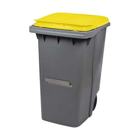 Image de CONTENEUR 340L + BARRE VENTRALE GRIS/JAUNE 2 ROUES KOROK