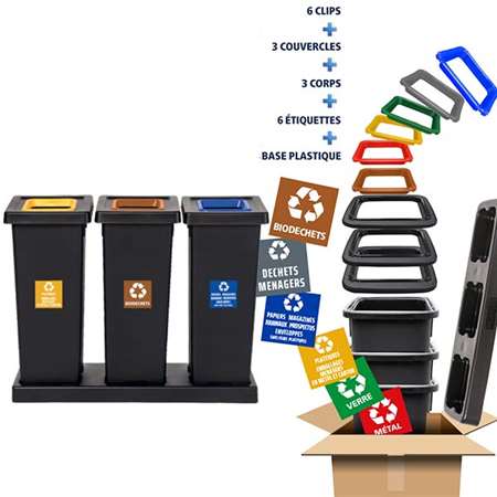 Image de POUBELLE TRI SELECTIF 3x50L + KIT3 FIT50