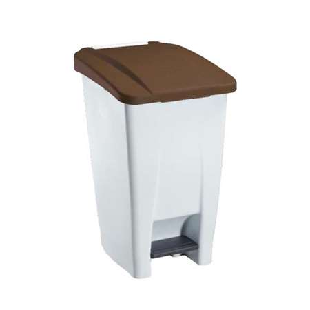 POUBELLE A PEDALE 60L BLANC + COUVERCLE MARRON MOBILY