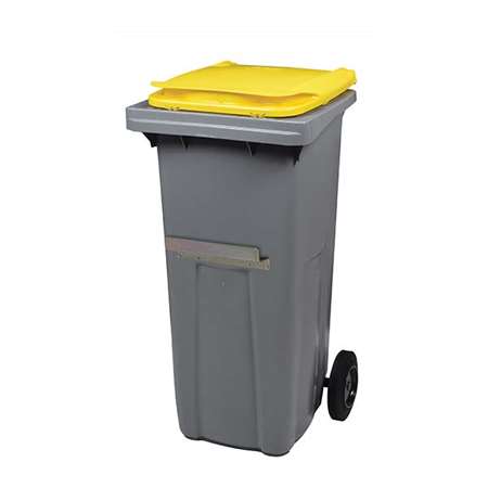 Image de CONTENEUR 120L + BARRE VENTRALE GRIS/JAUNE 2 ROUES